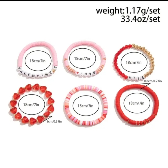 NEW! Trendy Valentine’s Bracelet Set – 6 Pieces with Heart Beads - Picture 3 of 7